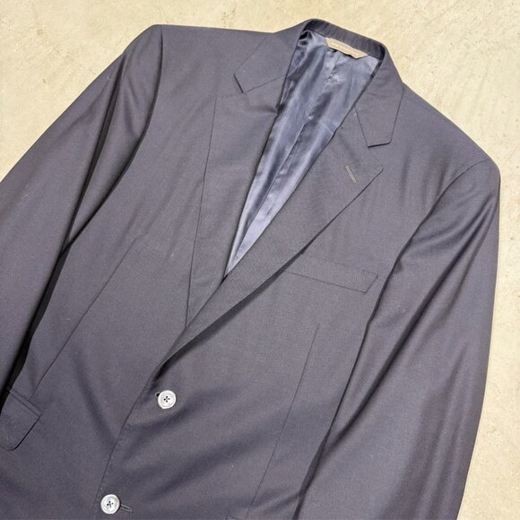 Samuelsohn Blazer Mesh Wool Blazer Super 130s Sport Coat Blue Full Canvas 42T - Picture 3 of 10